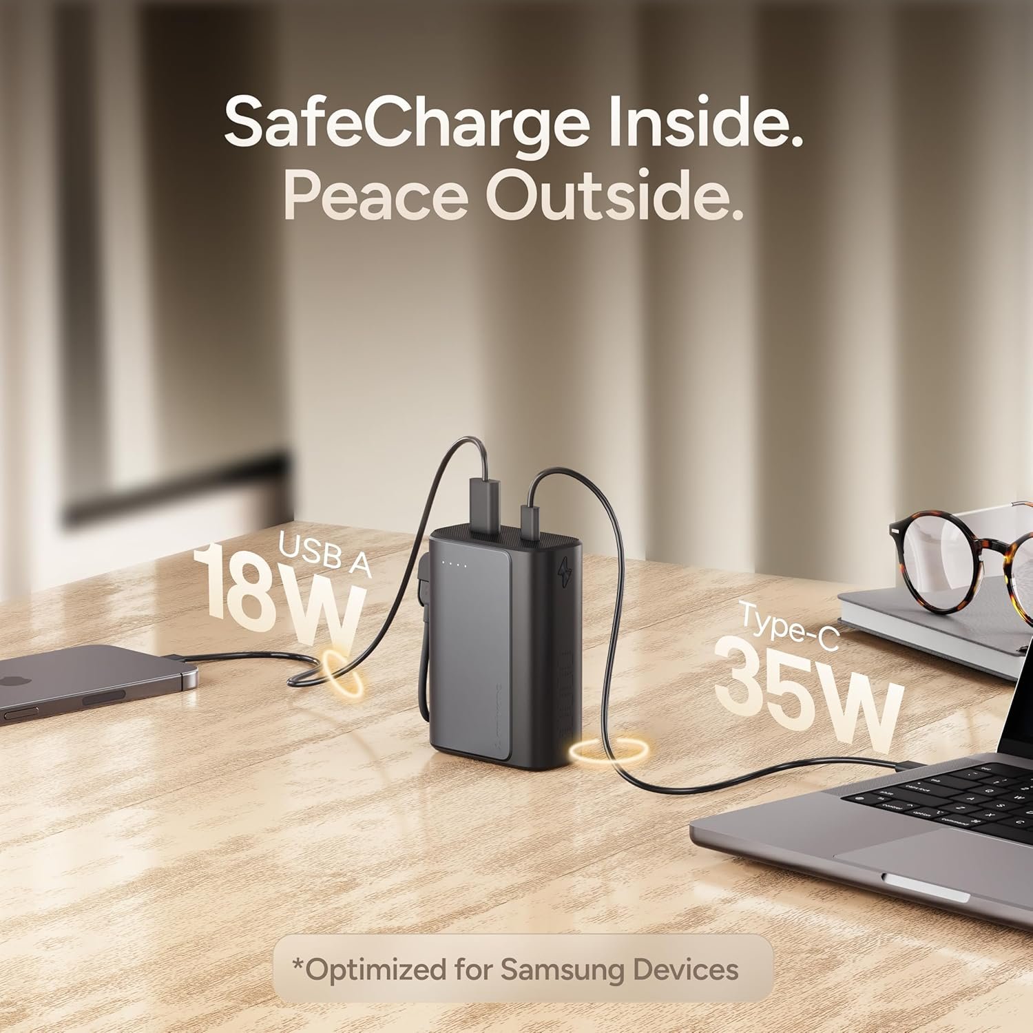 Ambrane 20000mAh 35W Fast Charging Small Pocket Size Powerbank, Hanging InBuilt Type C Cable, Type C PD & USB Output for iPhone, Android Mobiles & Other Devices (PowerMini 20, Black) - Image 4