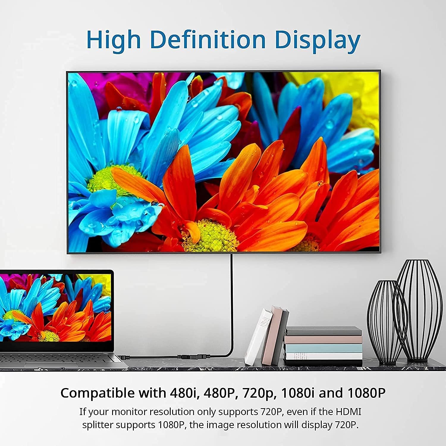 GR Deals HDMI Splitter 1x2, 1 in 2 Out, 18.5 Gbps, 4K@60Hz, HDCP 2.2, HDR, 1080P@120Hz, Black, Indoor, HDMI Splitter for TV, Monitor, Projector, Laptop, DVD Player. Black. (Pack of 1) - Image 9