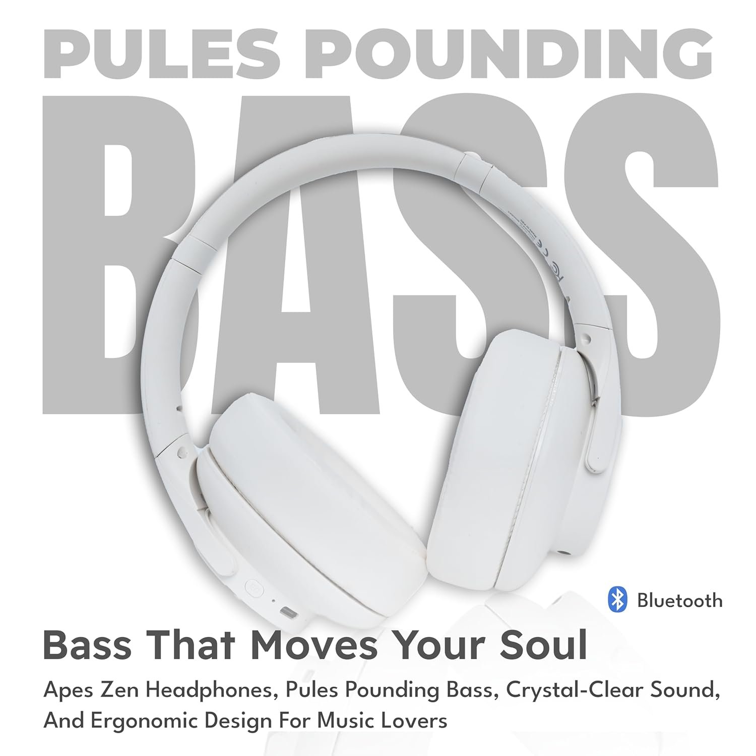 APES Zen Wireless Headphone, 40 mm Dynamic Drivers, 20 Hrs Playtime, V5.4 Bluetooth Headphone, Soft Padded Earcups (White) - Image 4