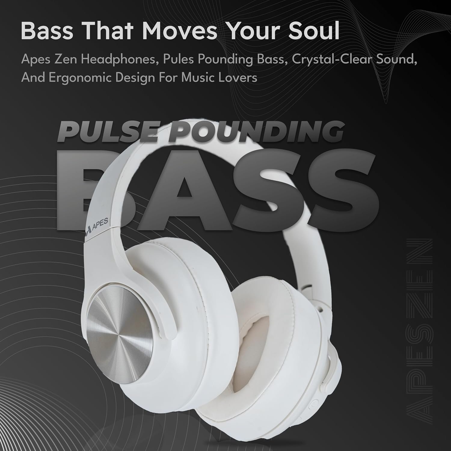 APES Zen Wireless Headphone, 40 mm Dynamic Drivers, 20 Hrs Playtime, V5.4 Bluetooth Headphone, Soft Padded Earcups (White) - Image 7