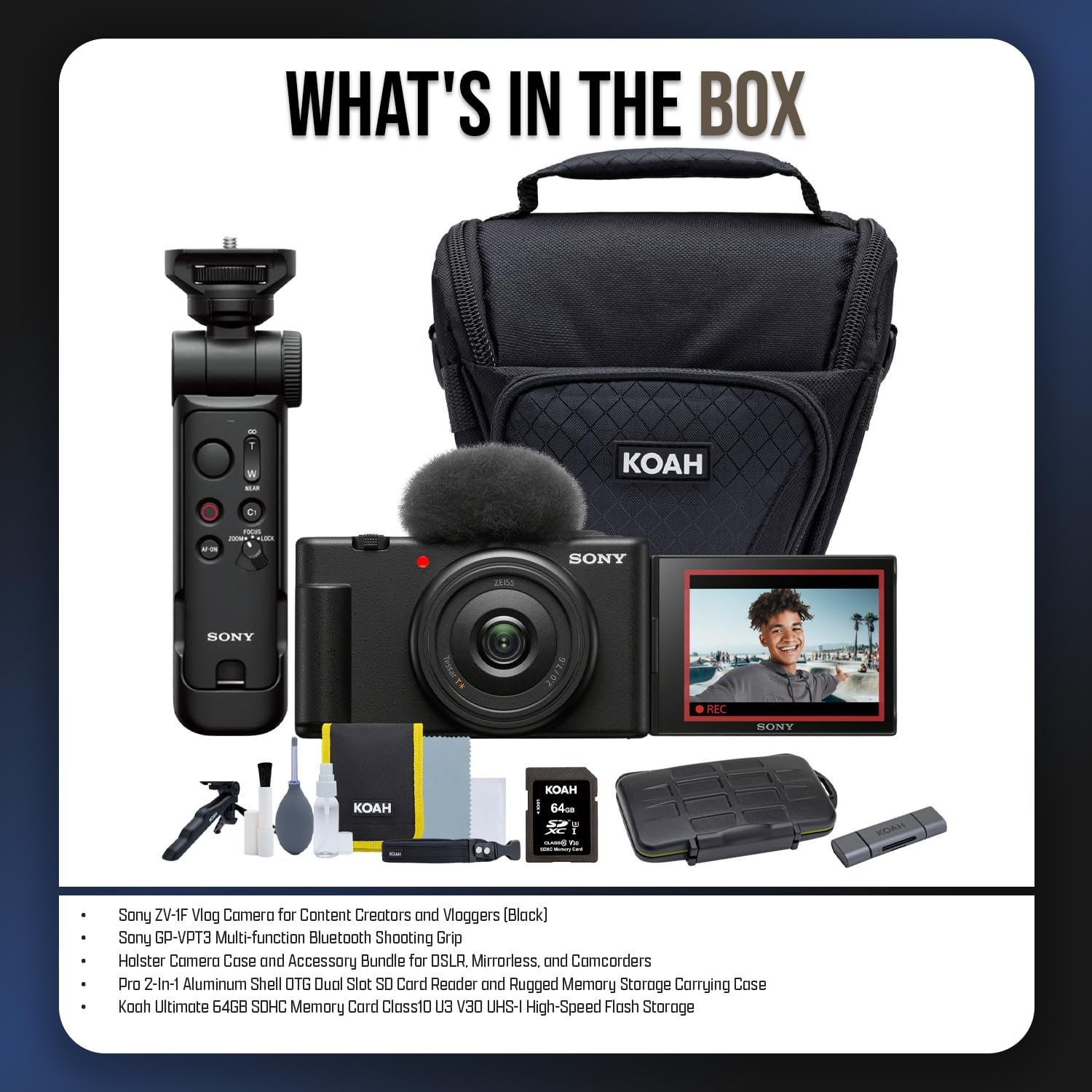 Sony ZV-1F Vlog Camera for Content Creators and Vloggers (Black) Bundle with ACCVC1 Vlogger Accessory Kit, Holster Camera Case, and Aluminum Shell OTG Dual Slot SD Card Reader (4 Items) - Image 5