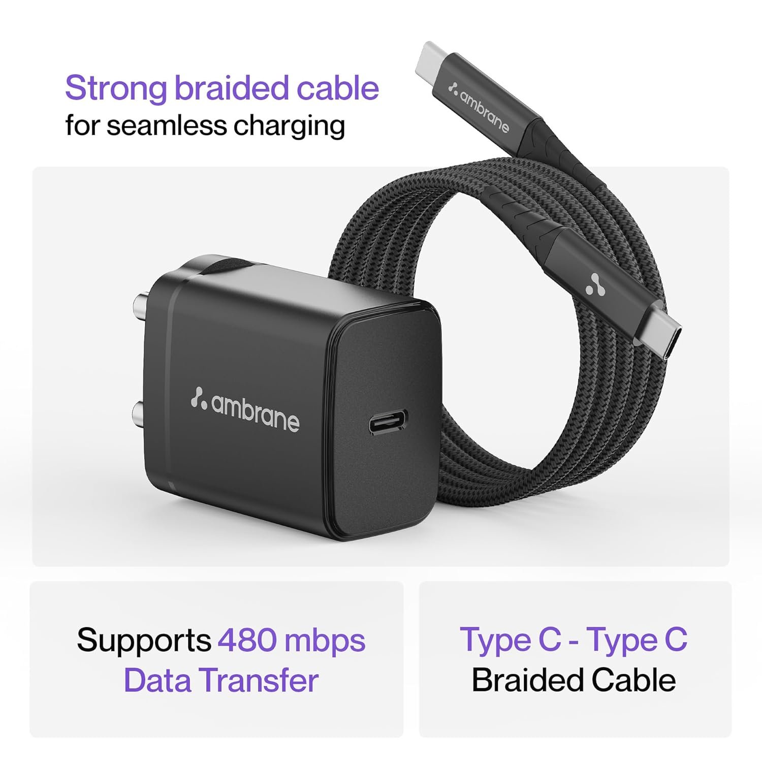 Ambrane 25W Mobile Charger Adapter with Charging Cable | Fast Charging for Samsung Smartphones, iPhone 15/14/13/12/11/X & Pro Series & Other Type-C Devices (Charge 25, White) - Image 4