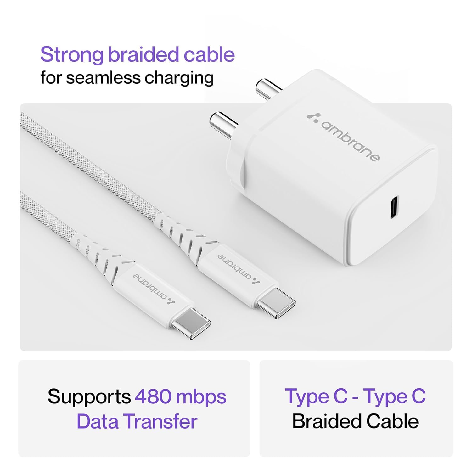 Ambrane 25W Mobile Charger Adapter with Charging Cable | Fast Charging for Samsung Smartphones, iPhone 15/14/13/12/11/X & Pro Series & Other Type-C Devices (Charge 25, White) - Image 7