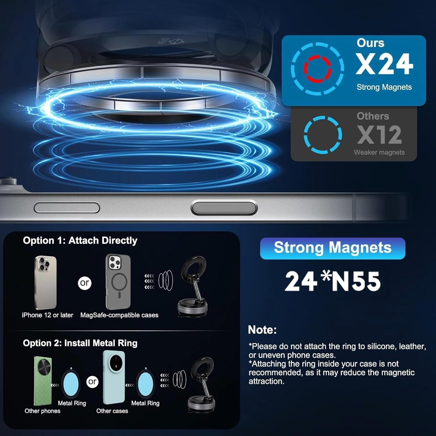 Healthcons Upgraded 360° Vaccum Magnetic Phones Holder, Magnetic Car Phone Mount, Hands-Free Suction Cup Phones Holder for Car/Gym/Mirror/Shower, Car Mount Compatible with All Mobile (Pro Black) - Image 3