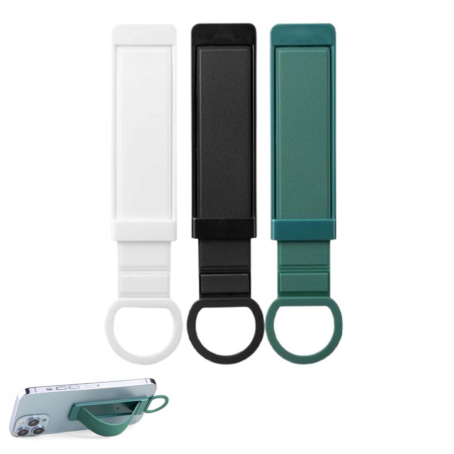 3PCS Phone Holder for Hand,Push-Pull Wristband Mobile Grip Stand, Phone Back Holder Grip for Selfie, Video Calls, Online Classes, Desk & Bed Use, Black + White + Dark Green - Image 2