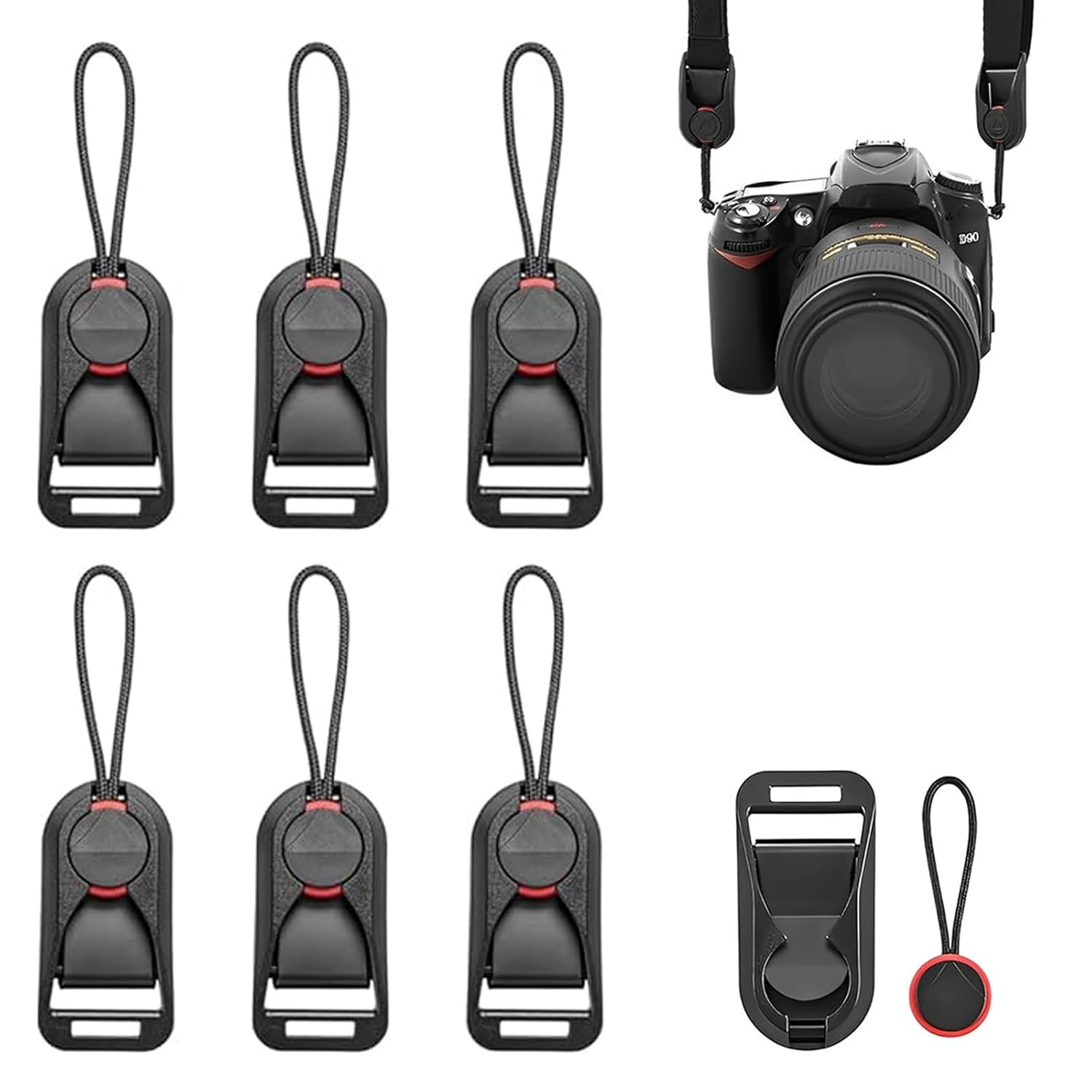 6 Pieces Camera Strap Quick Release Combo Buckle, Secure Anchor Links for DSLR and Mirrorless Cameras, Durable Construction (Black) - Image 2