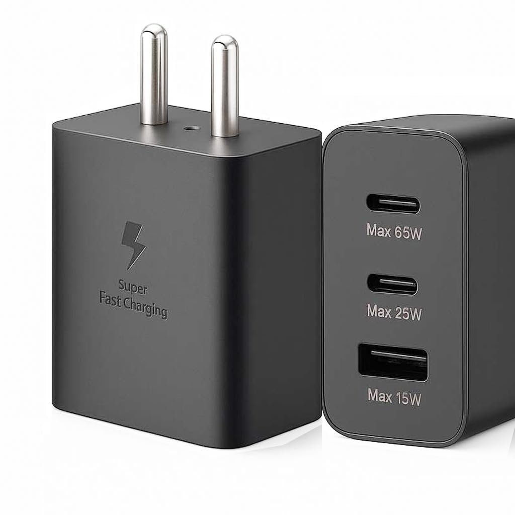 65W 3-Port Type C and Type A Super Fast Charging Wall Charger, GaN Trio Adapter for Samsung Galaxy S23 Ultra/S23/S23+/S22/S22 Ultra/S22+/S21 Fe 5G/S20 Ultra/Z Fold 5/4/3/ Z Flip 5/4/3Earbuds/laptops - Image 2