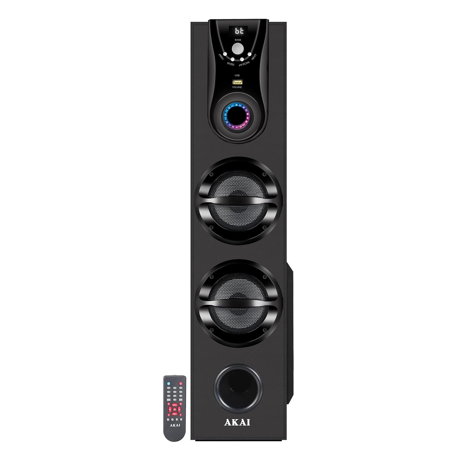 AKAI HA-TS50 50W Bluetooth Tower Speaker Wooden Cabinet Subwoofer Echo Sound Control Full Control Remote Led Display USB FM Party Speaker Home Theatre Extreme bass Karaoke Support. (HA-TS50) - Image 2
