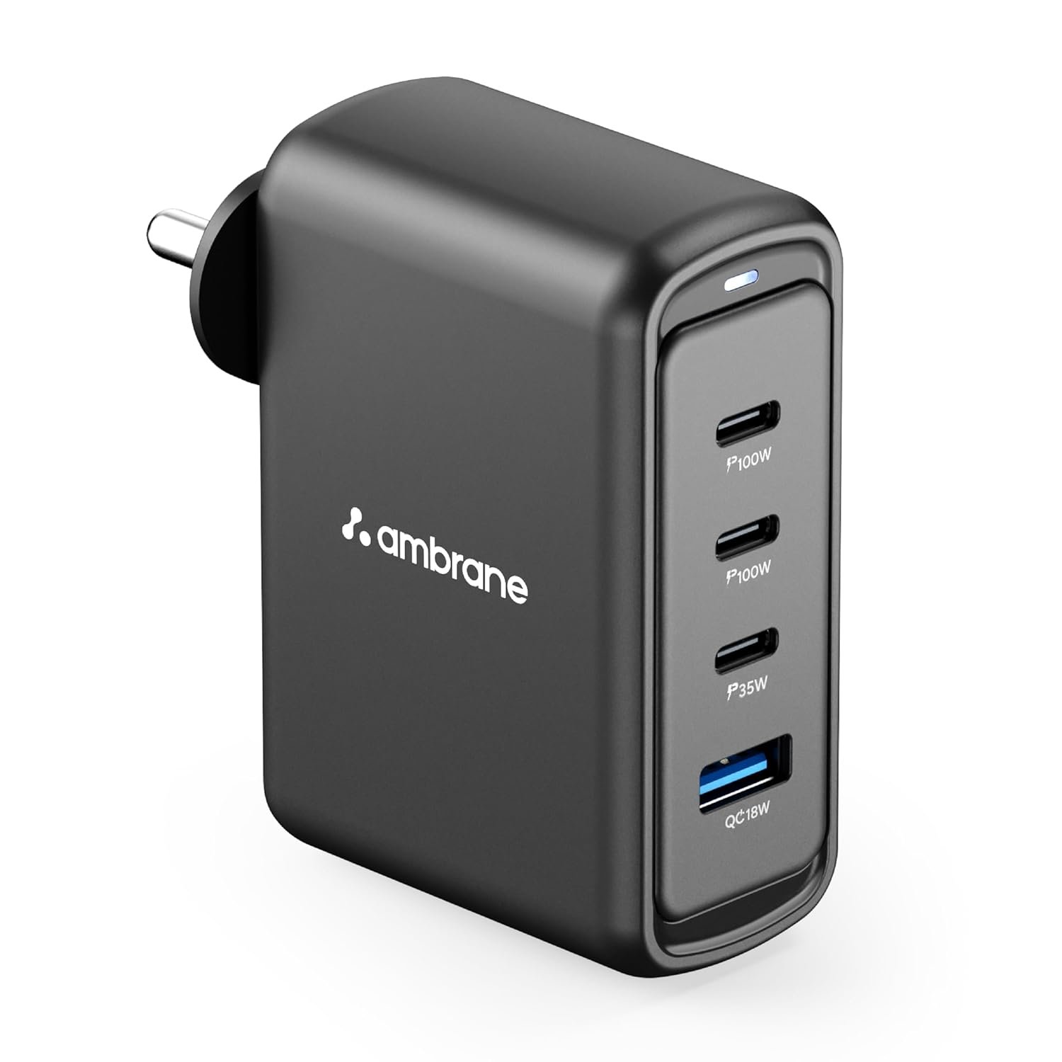 Ambrane 100W GaN Charger: Fast Charging Adapter with 4 Ports (3 USB-C + 1 USB-A), PD Support, iPhone 0–50% in Minutes, Compatible with All iPhones, Android Phones, Laptops & MacBooks (charge100 Black) - Image 2