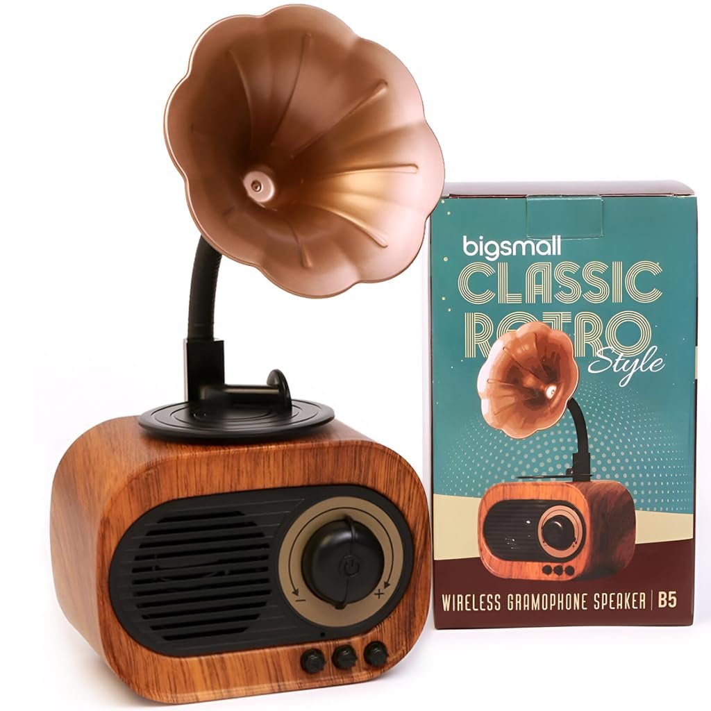 Bigsmall Vintage Retro Gramophone Bluetooth Speaker Premium Retro-Style Vintage Portable Decorative Speaker with Hands-Free Calling, Rich Sound Quality, 6-Hour Battery Life Includes 6-Month Warranty - Image 2