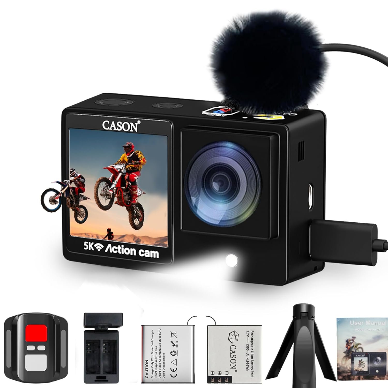 CASON CX11 5K Action Camera for Moto Vlogging/Vlogging with Flashlight,Advanced External Mic for Helmet Camera for Bike (Type c) EIS+Gyro, Touch Screen 2 x 1350 mAh Battery and Accessories(Black) - Image 2