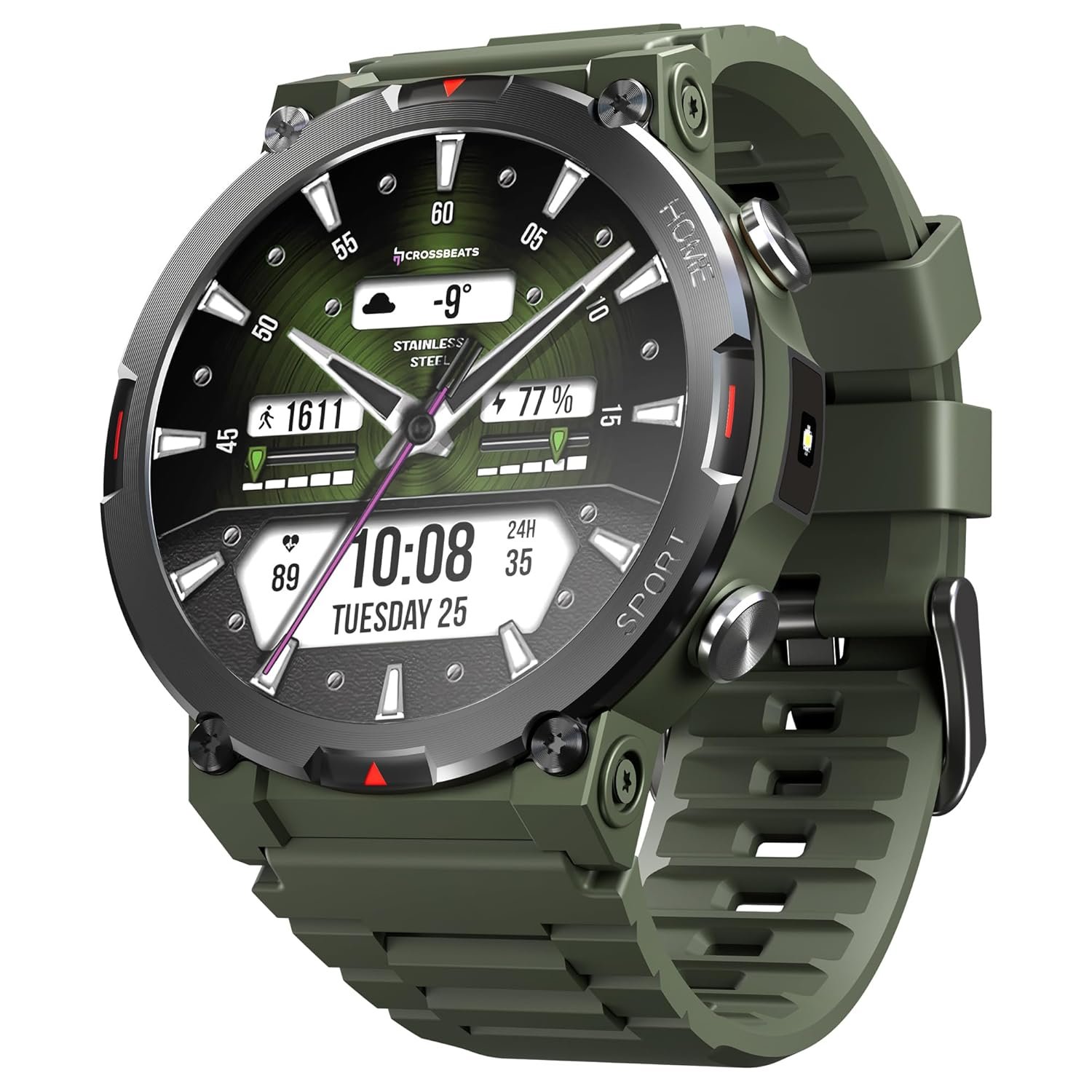CrossBeats Everest 2.0 Smart Watch for Men 1.43" True AMOLED, Always ON Display Bluetooth Calling Rugged Outdoor Military Grade Certified Upto 15 Days Battery Life Smartwatch (Camo Green) - Image 2