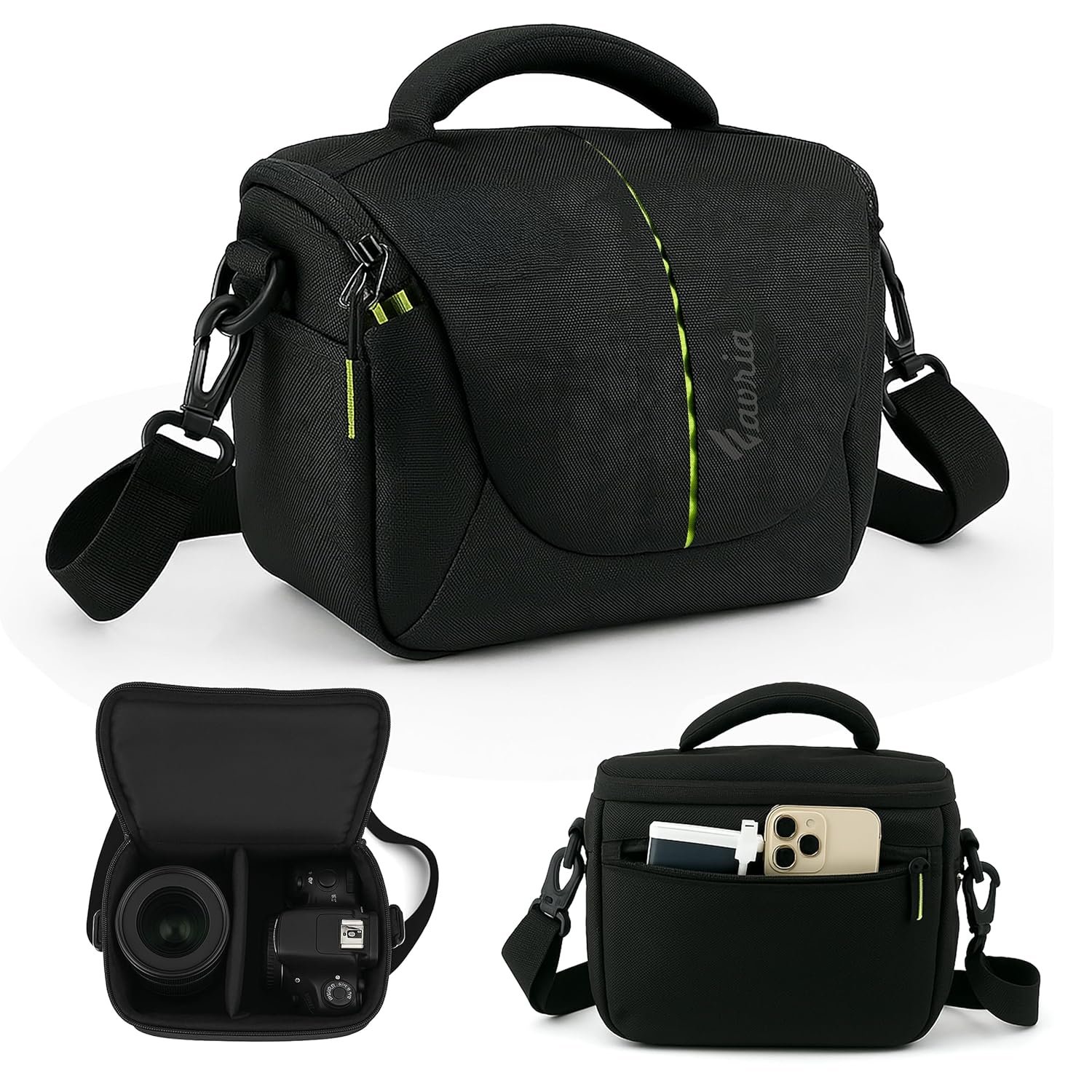 Favria Camera Bag for DSLR & Mirrorless – Fits Nikon, Canon, Sony – Camera Bag for Travel – Shockproof Sling Case for Lens – Water-Resistant Compact Photography Bag (Black Green) - Image 2