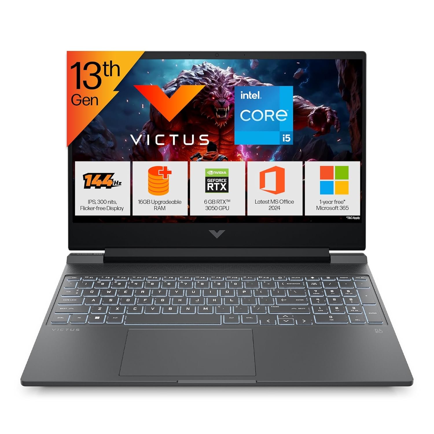 HP Victus, 13th Gen Intel Core i5-13420H, 6GB RTX 3050, 16GB DDR4(Upgradeable) 512GB SSD, FHD, 144Hz, 300 nits, IPS, 15.6''/39.6cm, Win11, M365* Office24, Mica Silver, 2.3kg, fa2700TX, Gaming Laptop - Image 2