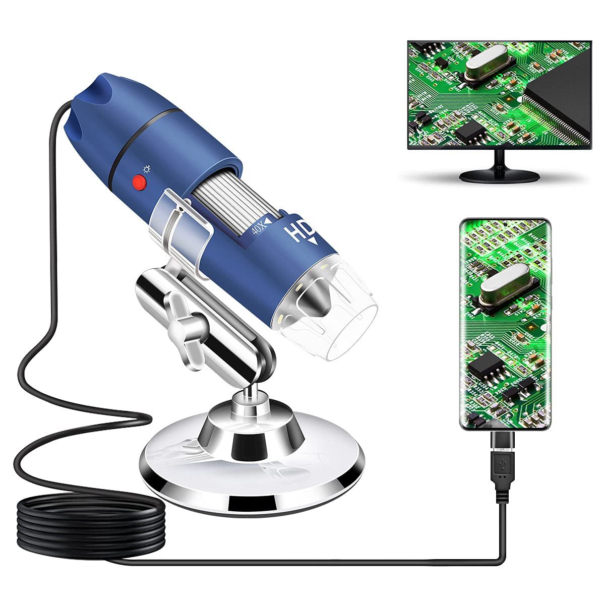 Jiusion 2K HD 2560x1440P USB Digital Microscope for Android Cellphone and Tablet Windows Mac Linux, 40X to 1000X Magnification Endoscope Handheld Mini Magnifier Camera for Coin Facial Skin Scalp - Image 2