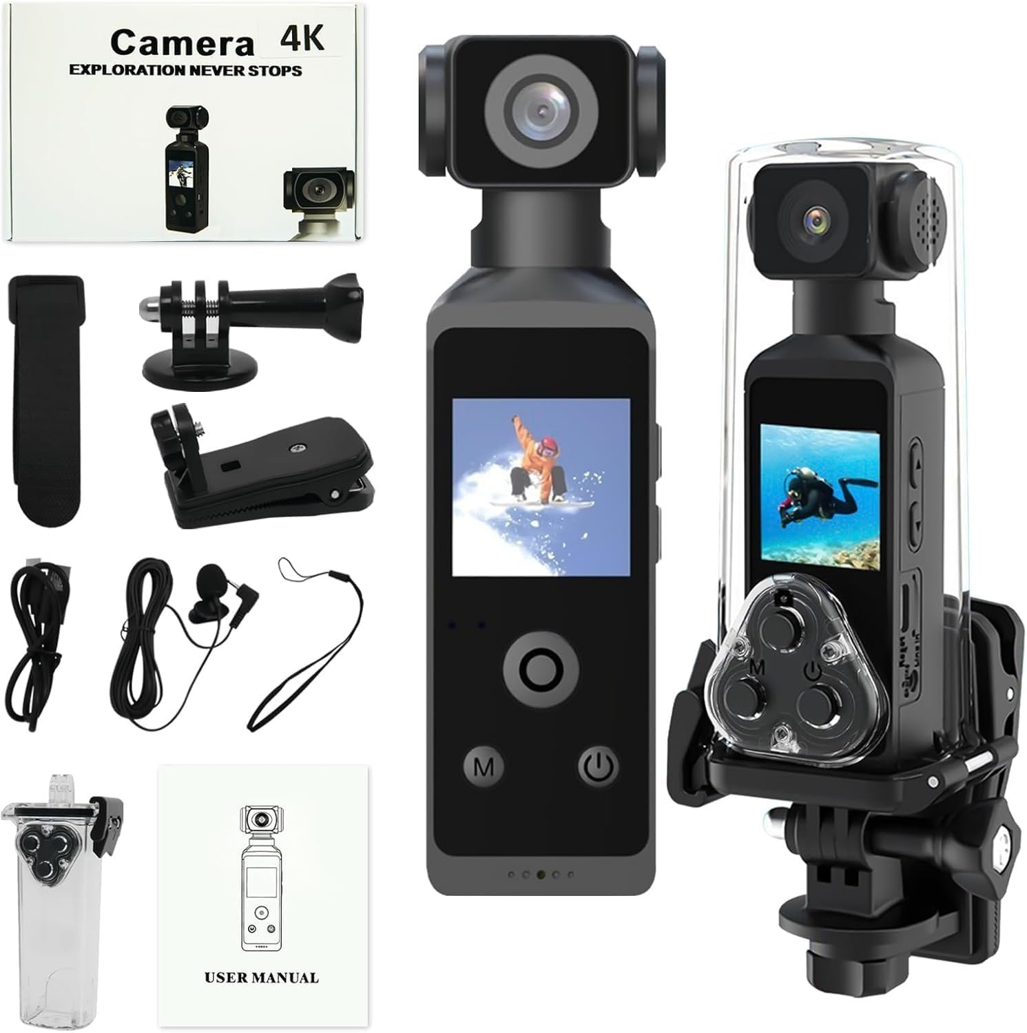 LaVIEW Pocket 2 - Handheld 4K Action Camera with 1.3" CMOS Sensor, SD Card Slot, Waterproof Case, Motorcycle Mount (DJIHAND Camera) - Image 2