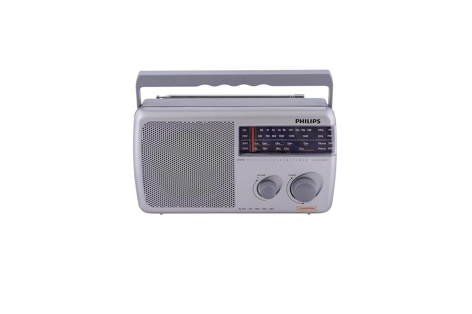 Philips Portable Radio RL384/94 with MW, SW & FM Band, 500mW RMS Sound Output, Telescopic Antenna, 4-Inch Loudspeaker, Powered by 3xR20 (4.5V DC) External DC Socket - Image 2