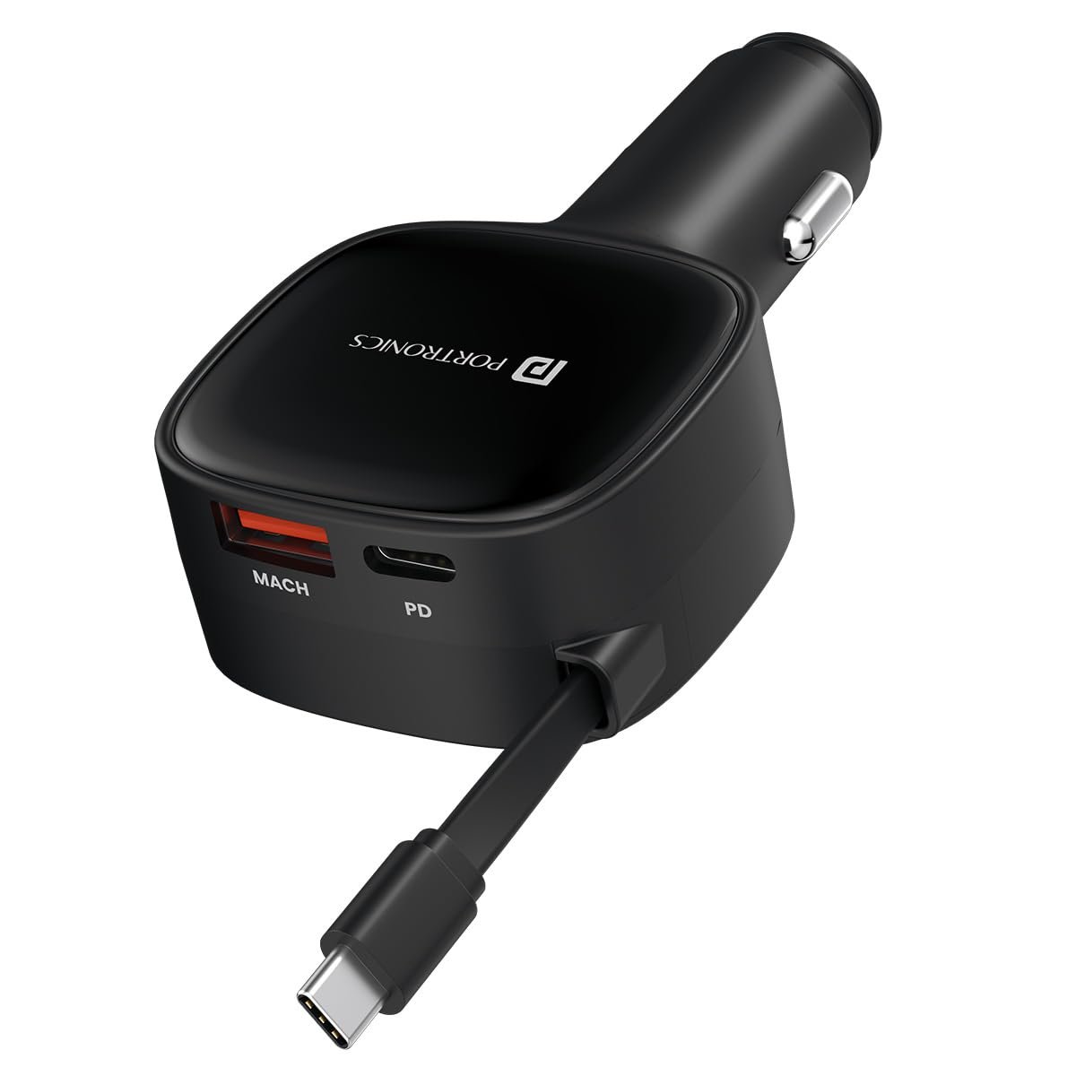 Portronics Car Power Retracto 84W 3 in 1 Car Charger, 80 cm Retractable Cable (33W Type-C PD), Dual Port (18W USB Type-A & 33W Type-C) for Laptop, Android, iPhone, Earbuds and More (Black) - Image 2