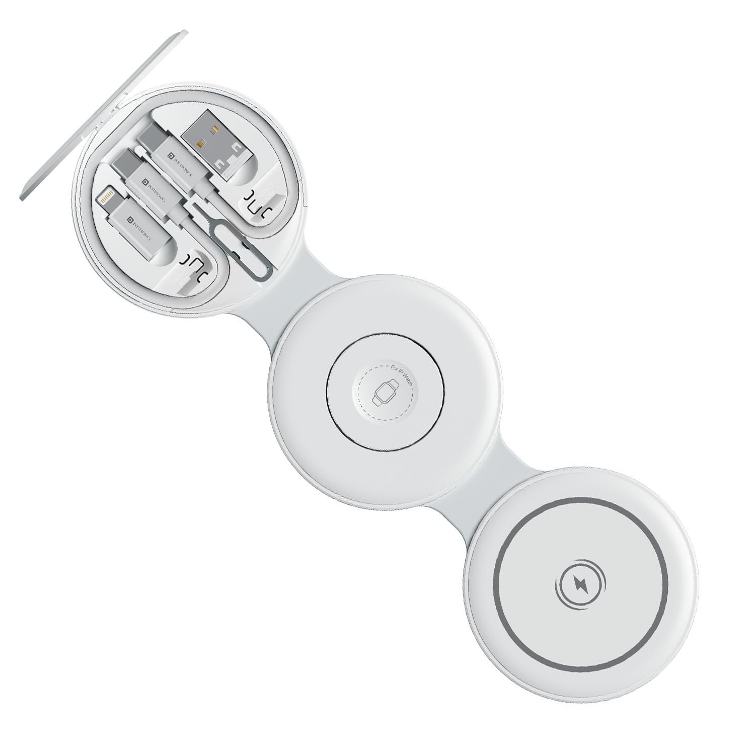 Portronics ChargeMate Trio 3 in 1 Wireless Charger with Multifunctional Fast Charging Data Cable Kit, 15W Wireless Output, Earbuds/Watch Wireless Charging, 60W Type C Cable, Mobile Stand,Sim Eject Pin - Image 2