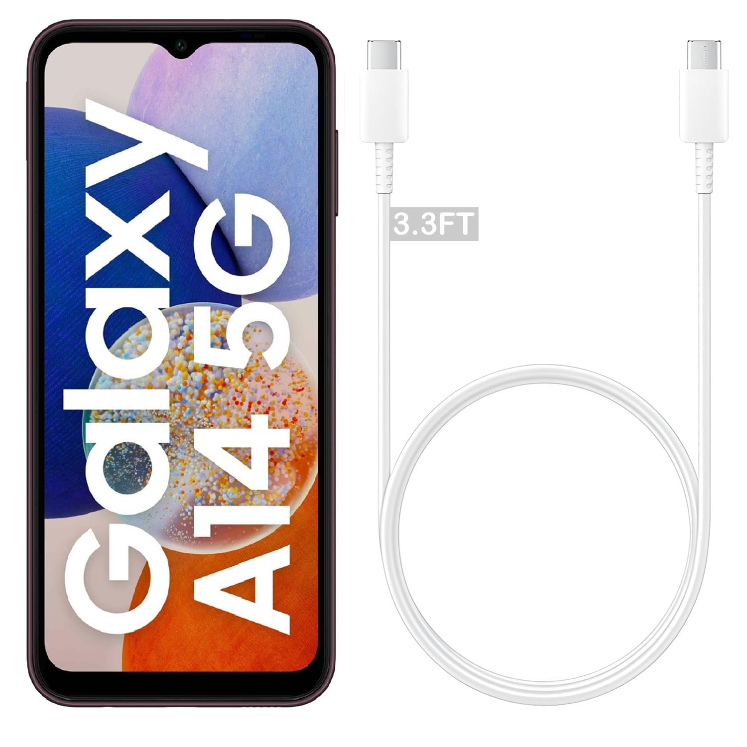 Samsung Original USB-C to USB-C Cable 3.3FT (5A) Compatible with Samsung A14 5G Cellular Phone, Type-C Charging Cable 1m Device Type C Power Data Sync PD Cord 45W – (White) - Image 2