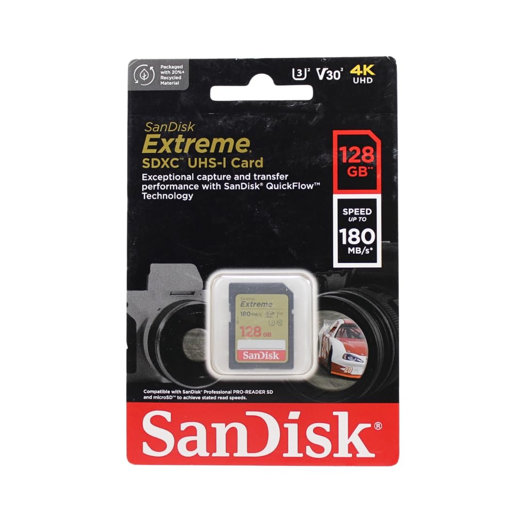 SanDisk Extreme SD UHS I 128GB Card for 4K Video for DSLR and Mirrorless Cameras 180MB/s Read & 90MB/s Write - Image 2