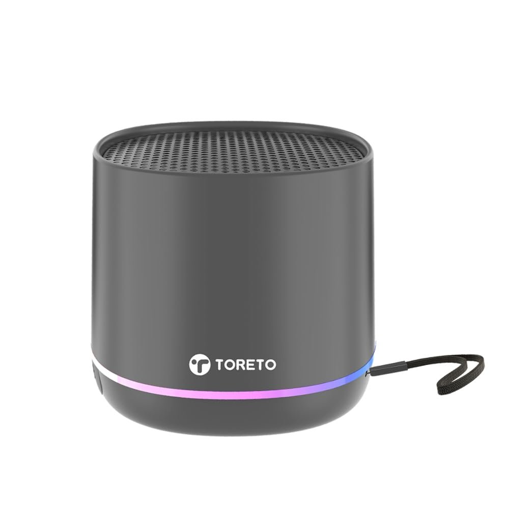 Toreto Wave Mini Portable Bluetooth Speaker 8W | RGB Lights | Selfie Remote Feature | 4H Playtime | TWS, USB & TF Card Support | Type-C Charging | Lanyard for Carrying | BIS Certified (Black) - Image 2