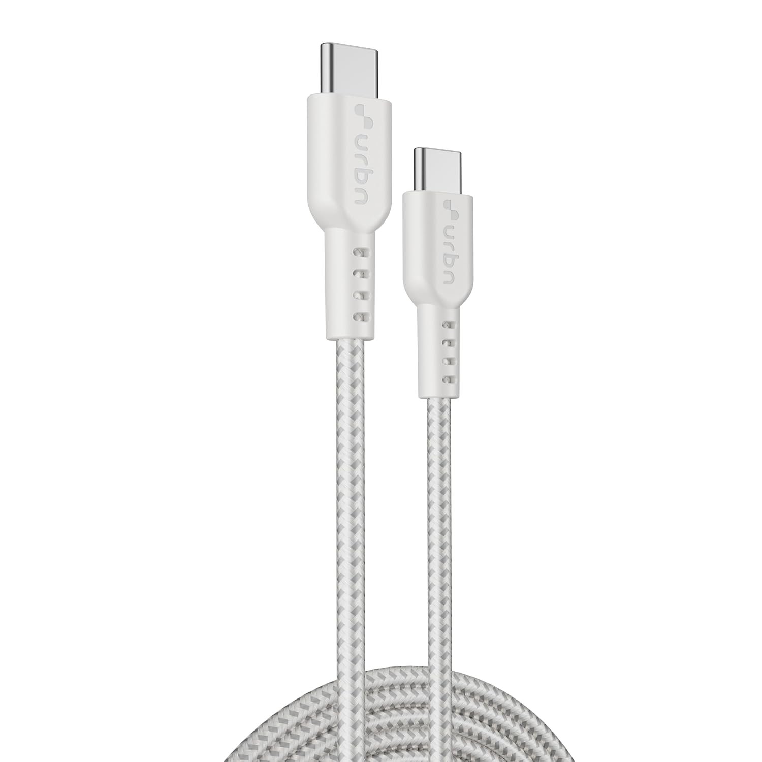 URBN Pro Cord 60W Super Fast Charging Cable | Type C to C | Supports Apple Car Play & Android Auto| Super Fast Charging and Data Transfer | Nylon Braided 1.2 Meter | 1 Year Warranty (White) - Image 2