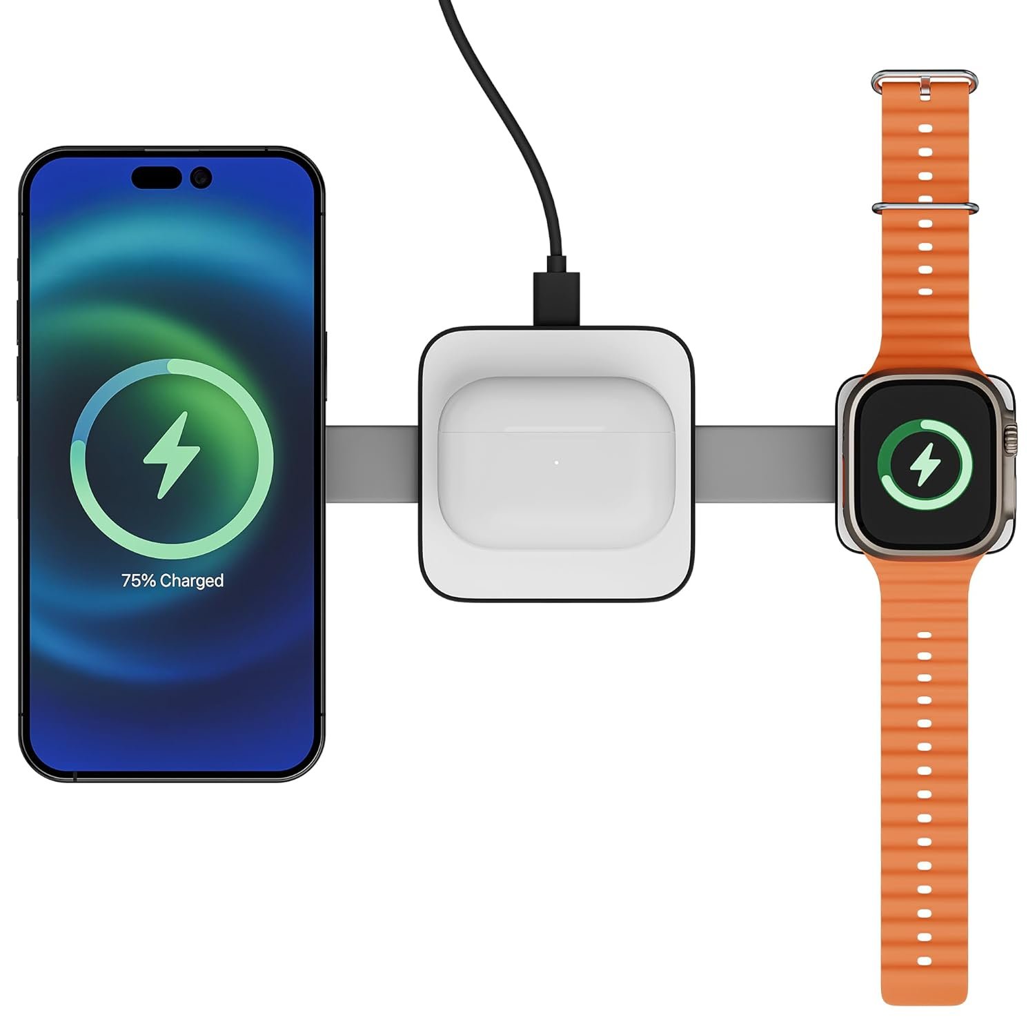 Zebronics 3 in 1 Wireless Foldable Charging Pad, 23W Output, MagSafe Compatible, Fast Charging, Built-in Protection, FOD, 1m Type-C Cable, for iPhone 16/15/14/13/12 Series (MagBoost 20, Matt Black) - Image 2