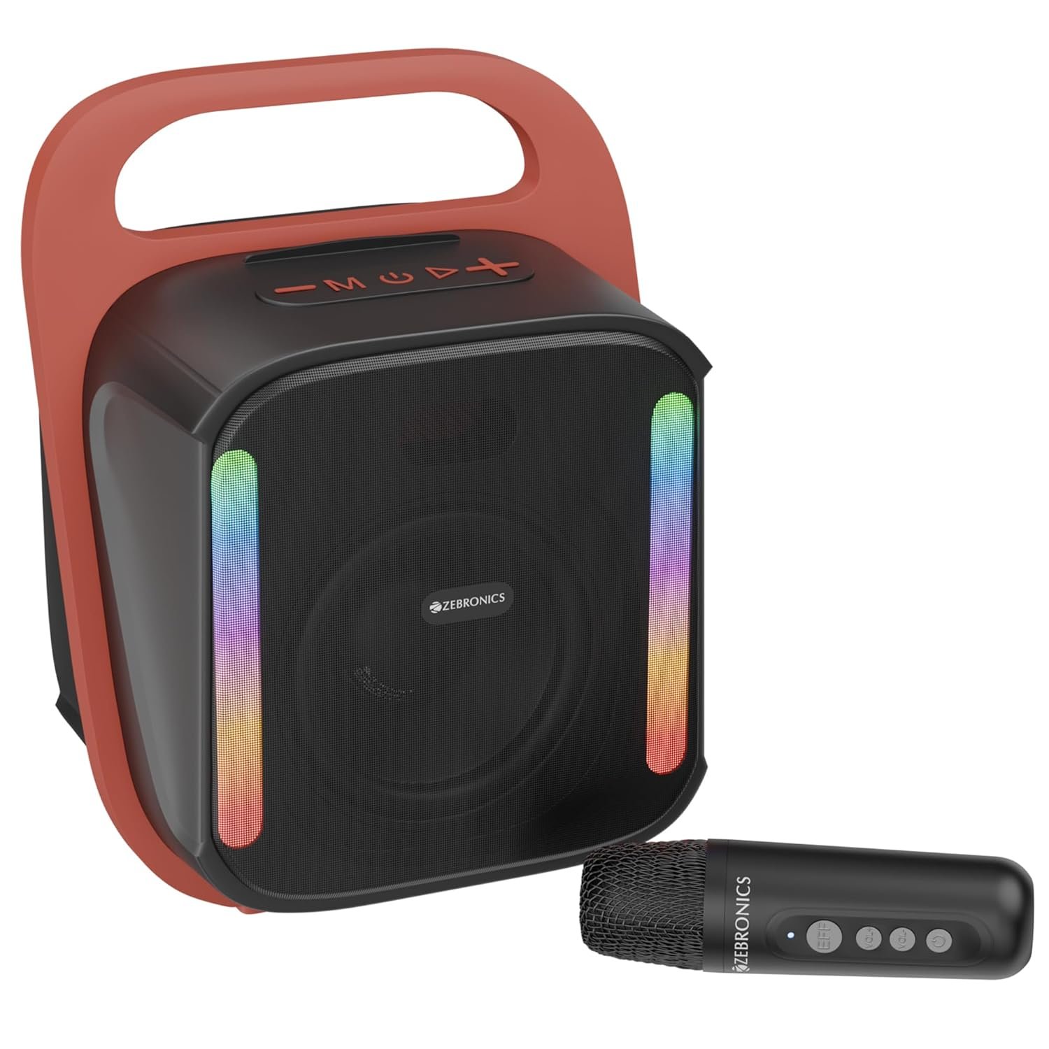 Zebronics Portable BT Speaker, 14W, Upto 4 Hrs Playback, 10.16cm Driver, BT v5.4, USB, mSD, AUX, Splash Proof, Voice Changing Wireless Mic, Carry Handle, Mobile Holder, 6 RGB Modes (Sound Feast 110) - Image 2